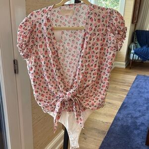 Capulet Floral Tie-Front Bodysuit - Pink and Black